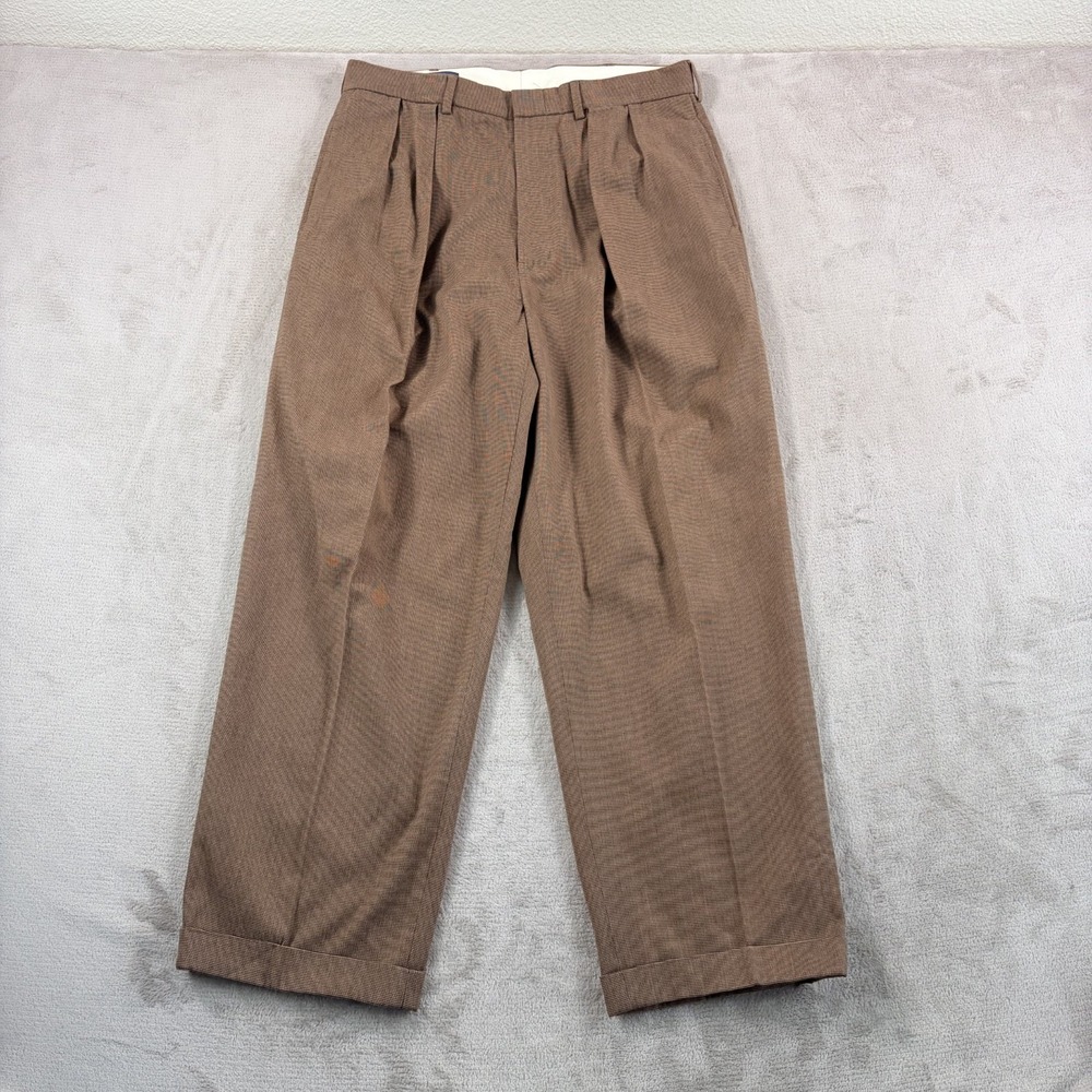 Vintage Polo Ralph Lauren Double Pleated Cuffed Trousers Men 36x34 Fits 34x29